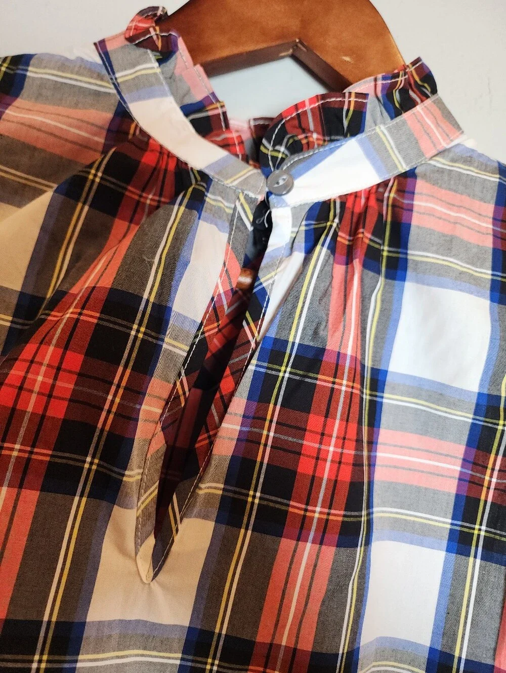 NWT J. Crew Ruffle-Neck Sleeveless Top Red Holiday Tartan Plaid Cotton Poplin 0